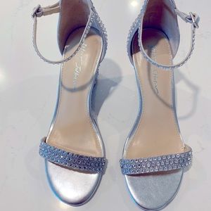 Betsey Johnson silver sequins Debi wedding wedges
